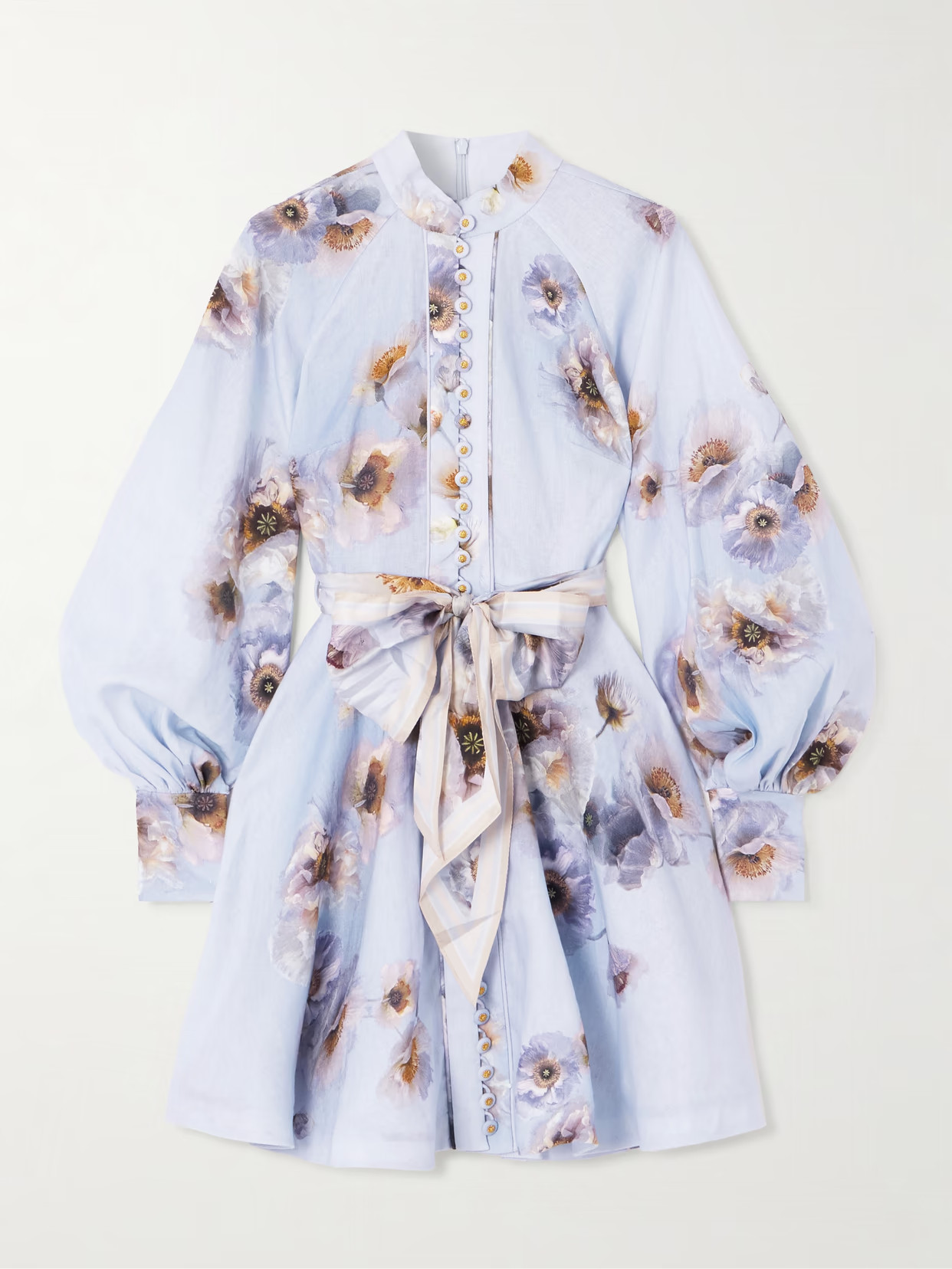 Zimmermann - Belted Floral-print Silk-trimmed Linen Mini Dress - Purple | NET-A-PORTER (US)