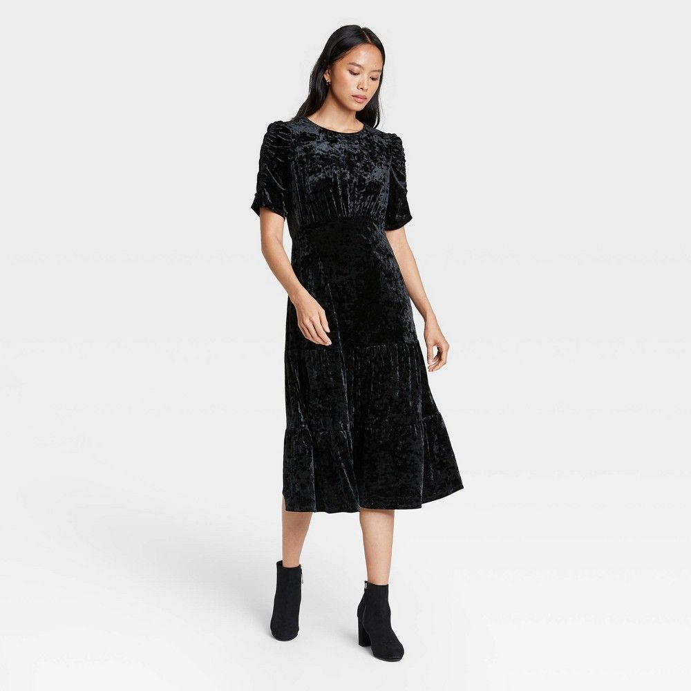 Women's Puff Long Sleeve A-Line Dress - Who What Wear Black S | Target