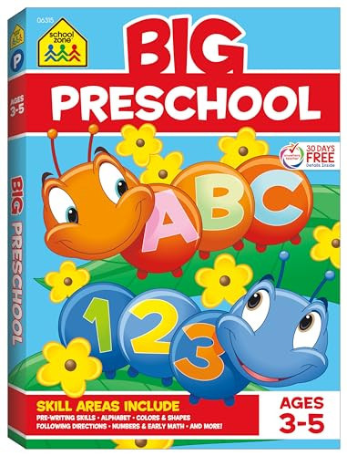 School Zone Big Preschool Workbook: 320 Pages, Toddler, Pre-K, ABCs, Alphabet, Basic Phonics, Writing Skills, Early Math & Numbers, Colors & Shapes, Matching, Follow Directions, Ages 3-5 | Amazon (US)