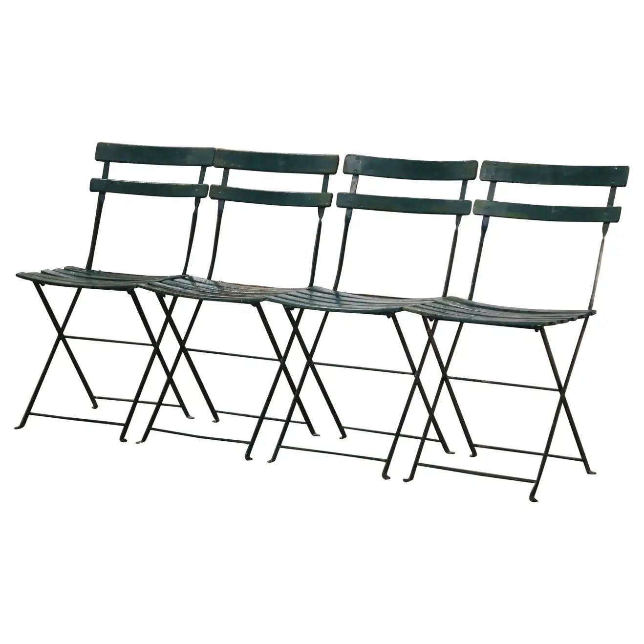 Midcentury French Green Painted Wood & Iron Folding Garden Chairs, Set of 4 | 1stDibs