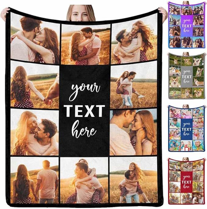 Customized Blanket with Picture Your Text Here 10 Photos Blankets Personalized Gifts for Adults F... | Amazon (US)