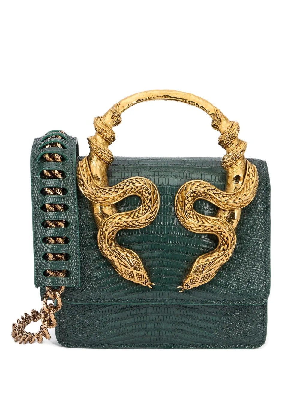 Roberto Cavalli snake-embellished tote bag - Green | Farfetch Global