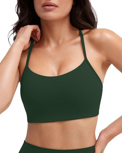 PAVOI ACTIVE Yoga Racerback Bras for Women - Buttery Soft Low Support Scoop Neck Y-Back Thin Strap Sports Bra - FlexFlow - X-Large, Pine Green | Amazon (US)