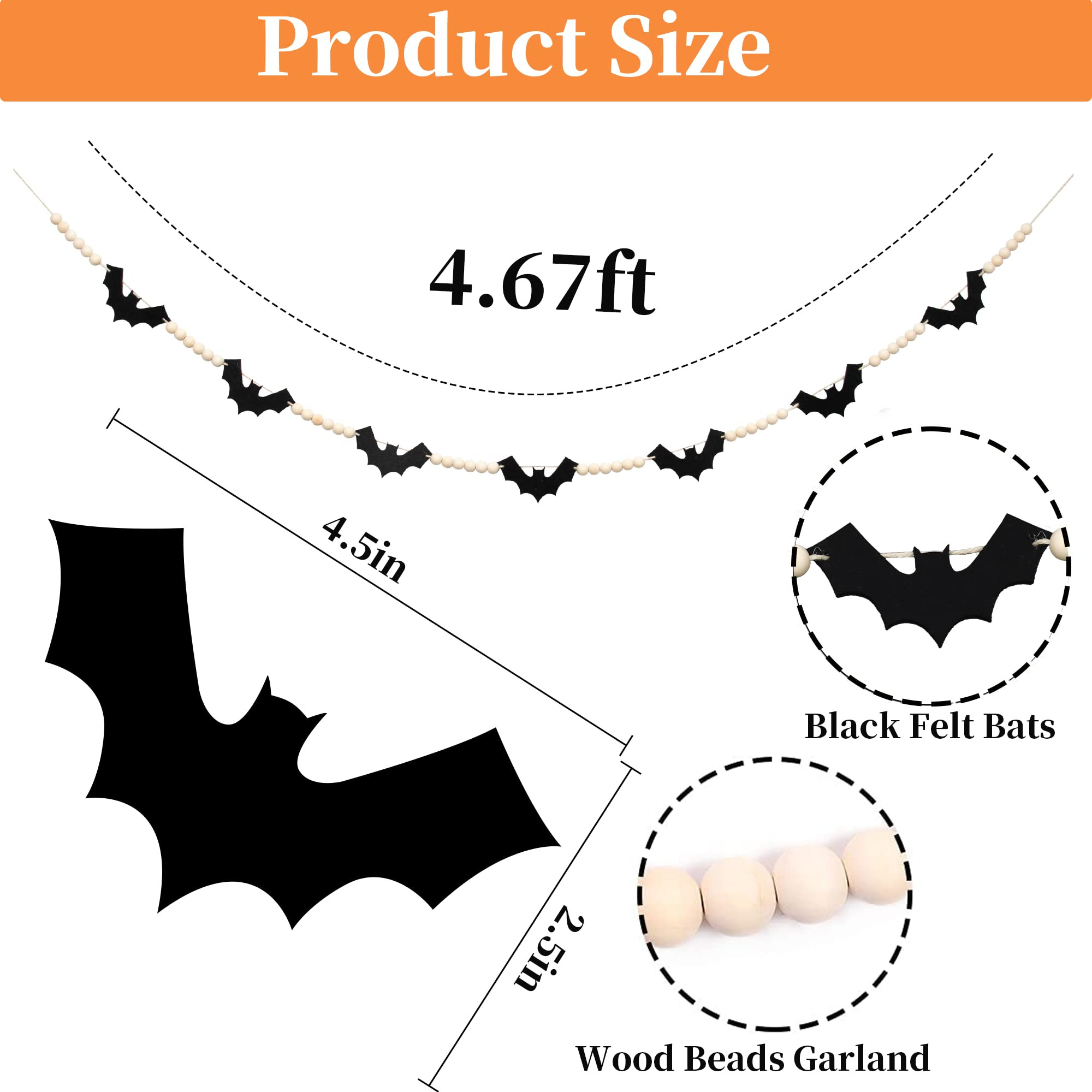 DAZONGE Halloween Decorations Indoor/Outdoor, Wood Felt Bats Bead Garland Banner for Halloween De... | Amazon (US)
