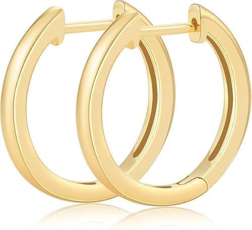 14K Gold Huggie Hoop Earrings for Women - Small Minimalist Earrings (12 millimeters) | Amazon (US)