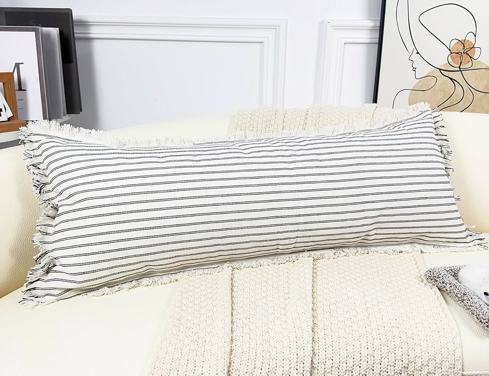 PANOD Boho Extra Long Lumbar Pillow Cover, 16x36, Cotton Linen Decorative Long Lumbar Throw Pillo... | Amazon (US)