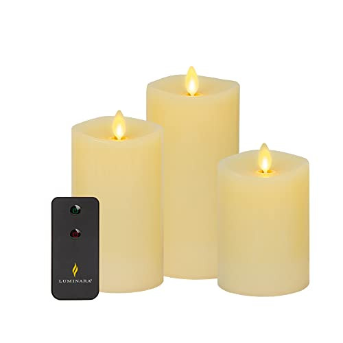 Luminara Realistic Flameless LED Set of 3 Ivory Pillar Candles, Home Safe Moving Flame Melted Top... | Amazon (US)