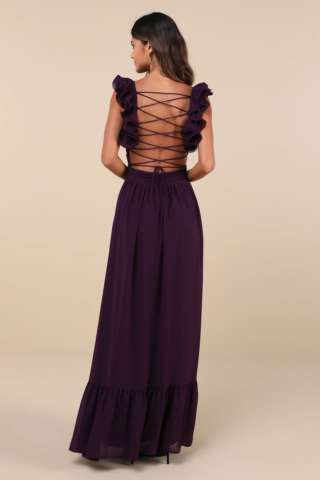 Soiree Celebration Purple Ruffled Lace-Up Maxi Dress | Lulus