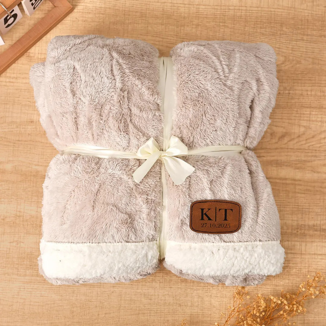 Personalized Sherpa Fleece Blanket, Engraved Leather Patch Cozy Sherpa Soft Textured Home Decor, ... | Etsy (US)