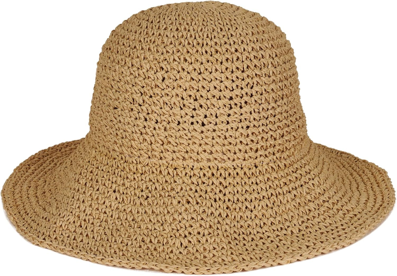 Floppy Straw Sun Hat Foldable Packable Wide Brim Summer Beach Hat Crochet Bucket Hat for Women | Amazon (US)