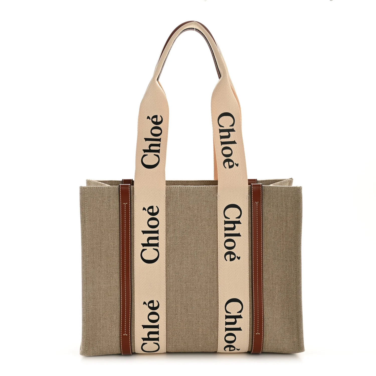 Linen Calfskin Medium Woody Ribbon Tote White Brown | FASHIONPHILE (US)