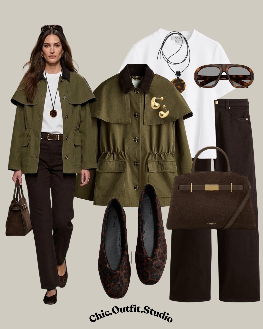 ✨An olive cape jacket layered over a simple white top and dark brown jeans creates an elevated transitional outfit that feels polished yet effortless. Paired with flats and structured accessories, this look is perfect for business casual meetings, city errands, or lunch in town. A refined spring layering piece that adds sophistication while staying comfortable in changing weather.

✨Tags: olive cape jacket outfit women, smart casual spring outfit, minimalist chic outfit, elevated everyday style, European chic outfit, brown jeans outfit women, transitional spring outfit, classic modern style

#LTKstyletip #LTKspring #LTKshoes