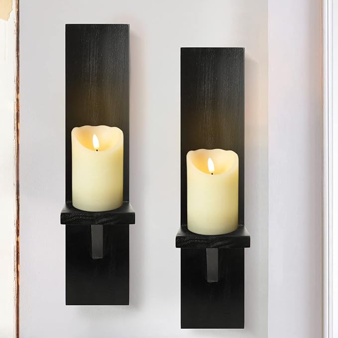 Wall Candle Sconces Set of 2, Decorative Wooden Candle Holder, Farmhouse Candle Sconce, Living Ro... | Amazon (US)