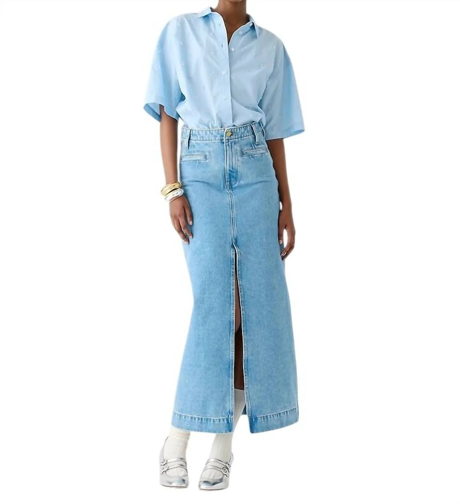 Denim Maxi Skirt In Medium Indigo Wash | Shop Simon