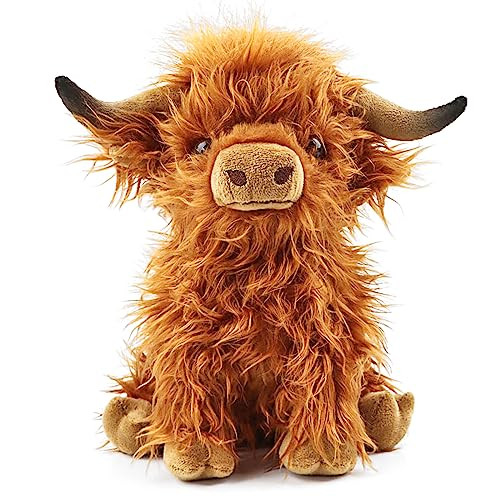 Highland Cows Stuffed Animal Realistic Scottish Cow Plush Toy Soft Farm Animal Cattle Plushie Doll Present for Adults Kids Boys Girls (Brown Cow, 10.8 Inch) | Amazon (US)