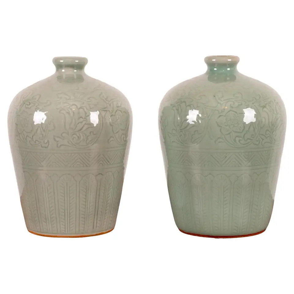 A Pair of Chinese Celadon Vases | 1stDibs