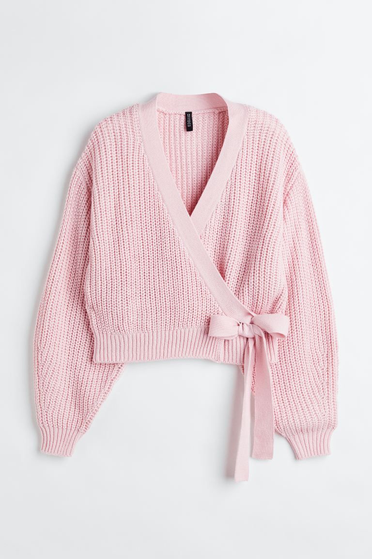 Knit Wrap-front Cardigan - Light pink - Ladies | H&M US | H&M (US + CA)