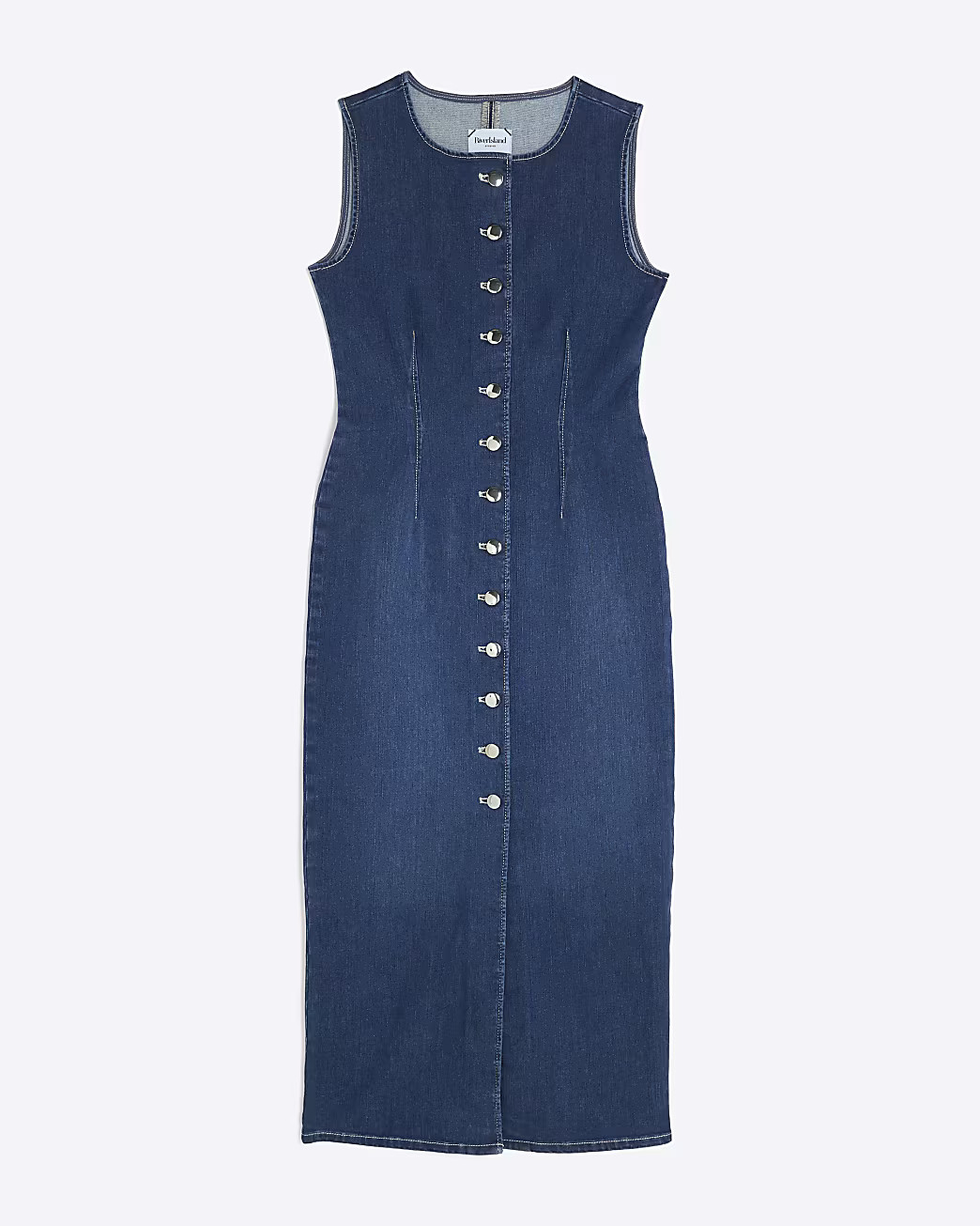 Blue Denim Button Front Midi Dress | River Island UK & IE