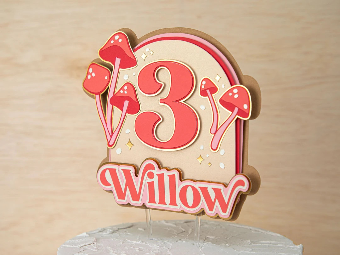 Mushroom Custom Cake Topper - Cottagecore Birthday Party Decor, whimsical tea party cake topper | Etsy (US)