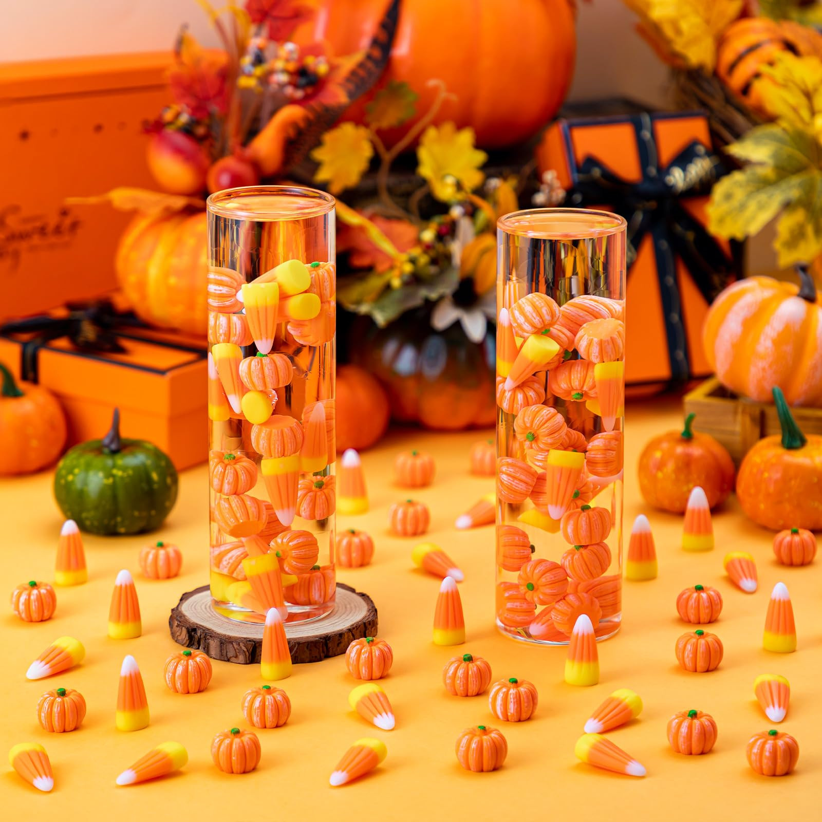 70 pcs Thanksgiving Resin Pumpkins Fake Candy Corn Decoration 3D Mini Artificial Pumpkins Tiny Pl... | Amazon (US)