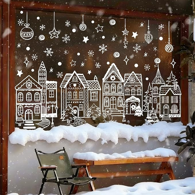 Large Christmas Window Clings White House Window Clings for Glass Windows White Snowflake Window ... | Amazon (US)