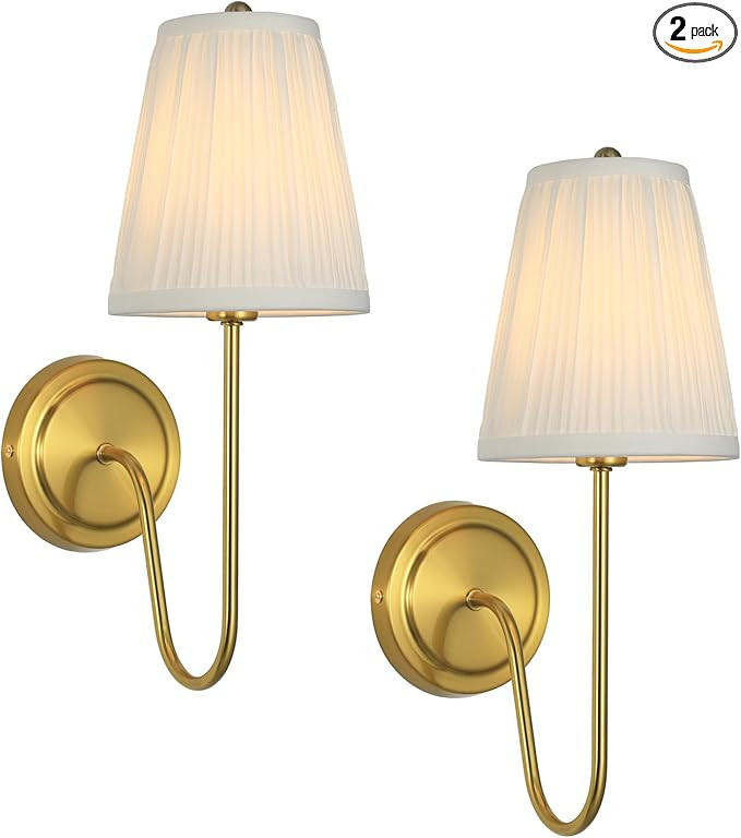 Electro bp;Elegant Single Wall Sconces White Pleated Brocade Fabric Lamp Shades with Polished Gol... | Amazon (US)