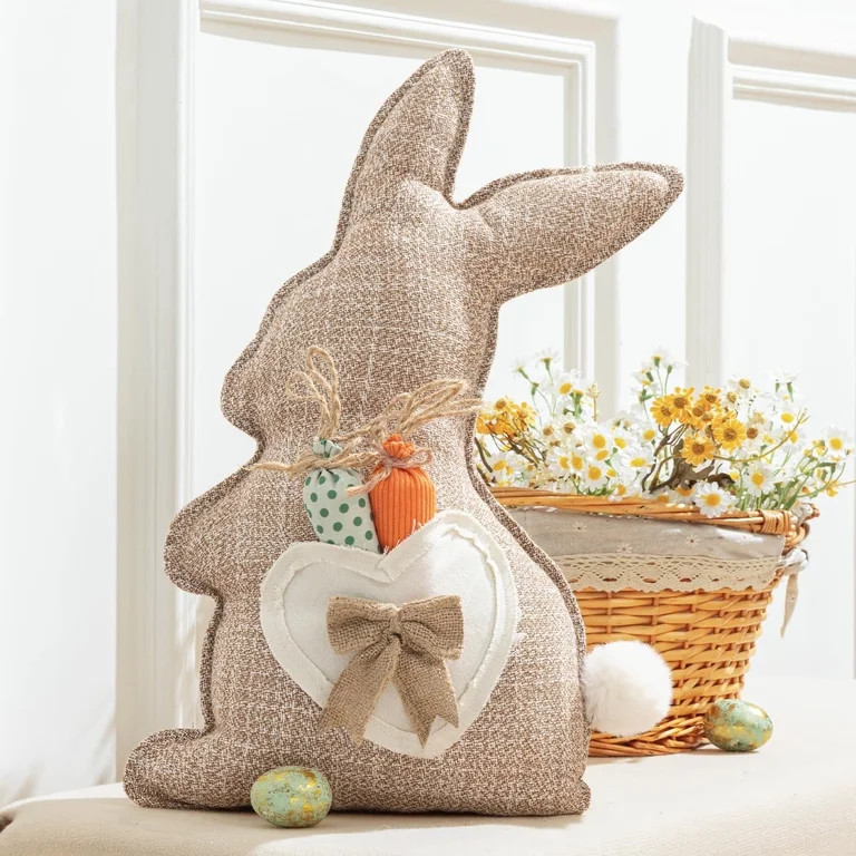Phantoscope Happy Easter Throw Pillow, Linen Rabbit Shaped Decorative Pillow with Bow & Removable... | Walmart (US)