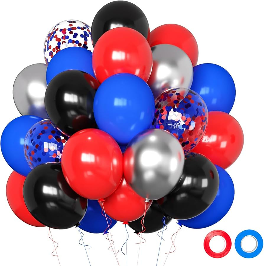 50pcs 12 Inch Black Red and Blue Balloons, Red Blue Silver Balloons Red Blue Balloon Black Red Bl... | Amazon (US)
