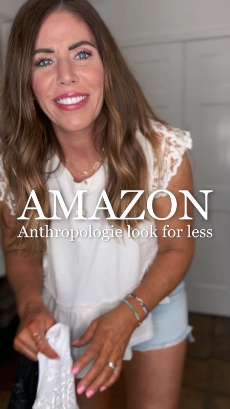 Amazon Anthropologie look for less lace mesh T-shirts.
$32.99 vs. $98
TTS | available in 5 colors

You can style these so many different ways dress them up or dress them down. I love how they look with these distressed denim shorts. .

These are my favorite Shorts & they are true to size and so flattering!

Crochet sandals are on sale 40% off, and they are extremely comfortable and true to size 

This woven Italian leather look for less crescent shoulder bag from quince is a clare V inspired bag for only $129.90 vs. $485
It’s available in three colors and the quality is amazing!



#LTKStyleTip #LTKFindsUnder100 #LTKOver40