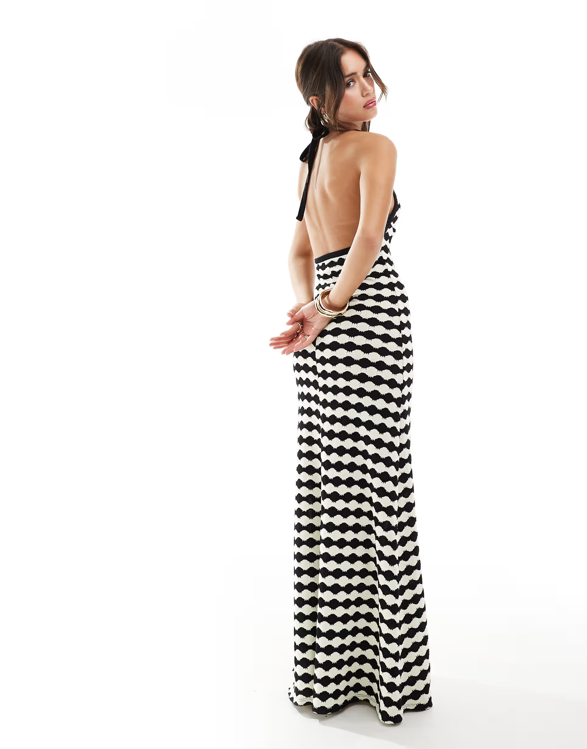 ASOS DESIGN halter neck crochet maxi dress in mono print | ASOS (Global)