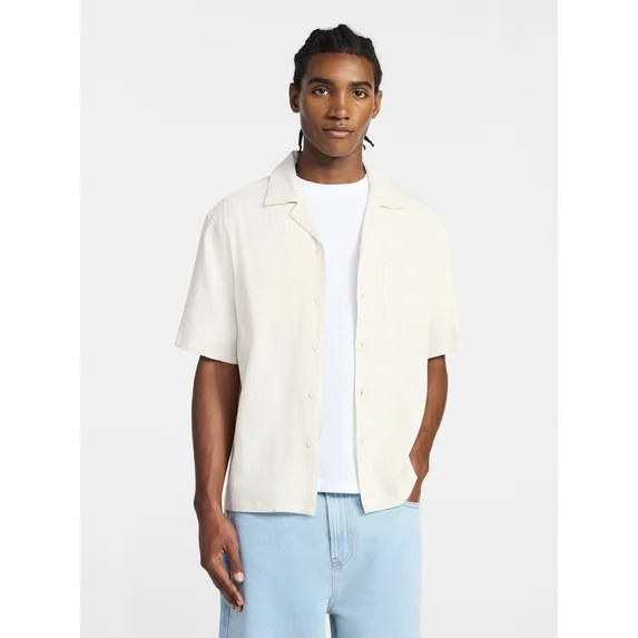 No Boundaries Men's Textured Woven Shirt with Short Sleeves, Sizes XS-4XLT | Walmart (US)