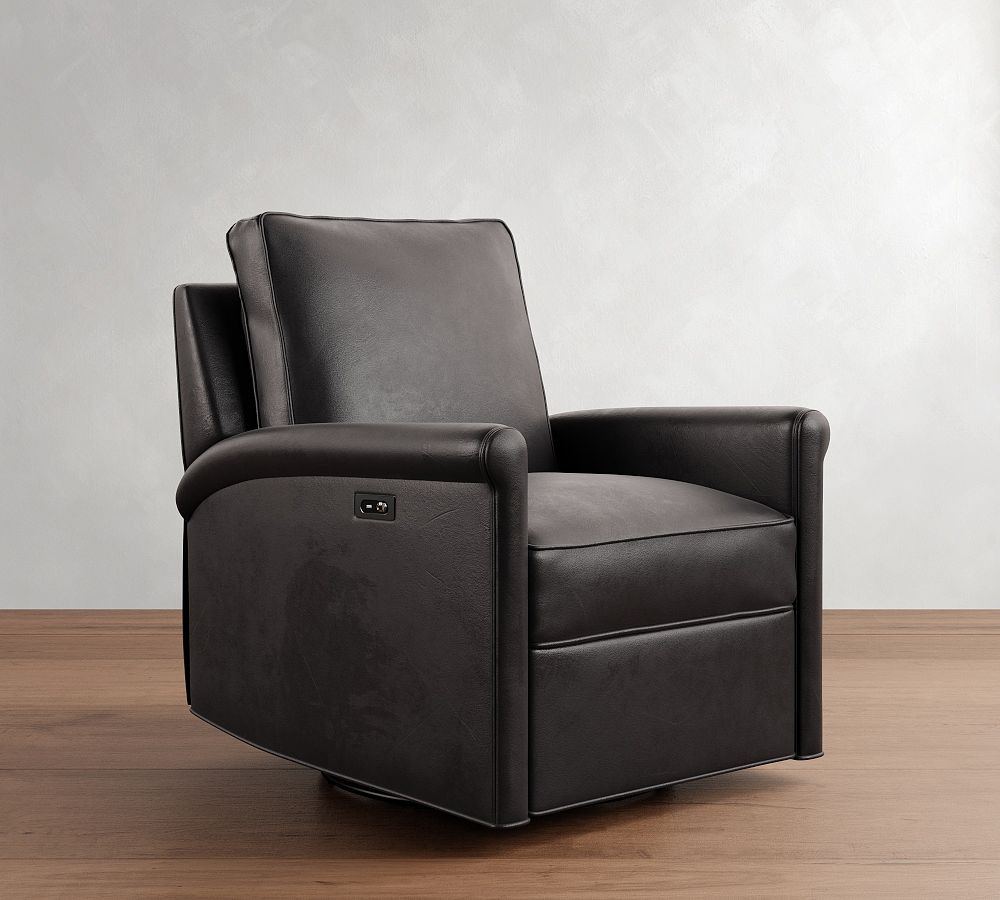 Tyler Roll Arm Leather Manual & Power Swivel Glider Recliner | Pottery Barn (US)