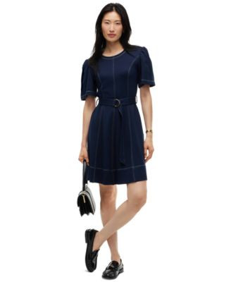 Tommy Hilfiger Women's Top Stitch Short-Sleeve Crewneck Ecovero Viscose-Blend Mini Dress - Dark Blue | Macy's