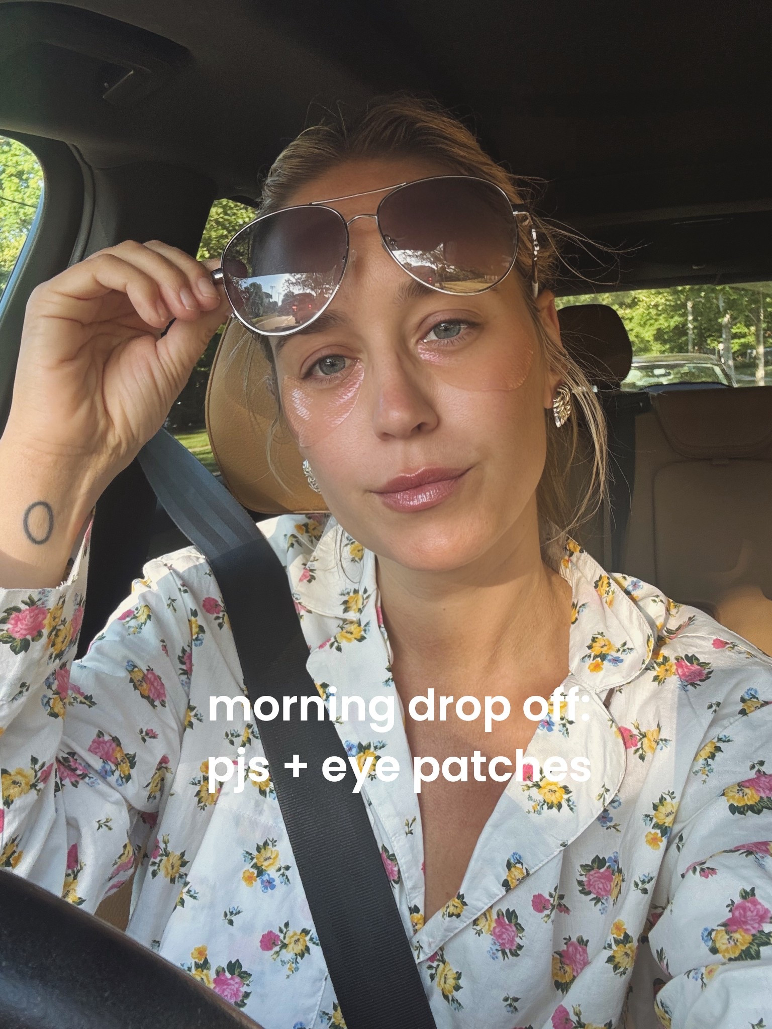 Fave eye patches and pjs (which are currently half off) is my morning carpool school drop off lewk of choice 😂 

#LTKSaleAlert #LTKmomlife #LTKdayinmylife
