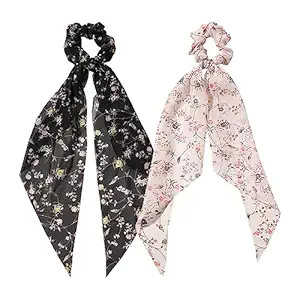 LFOUVRE Hair Scarf Scrunchies for Women, 2pcs Floral Bow Hair Scrunchies, Elastic Hair Scarf Hair... | Amazon (US)
