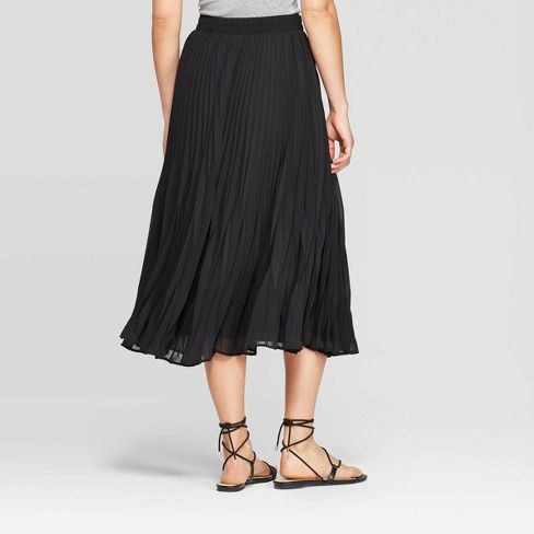 Women's Mid-Rise Pleated Midi Skirt - A New Day™ Black | Target