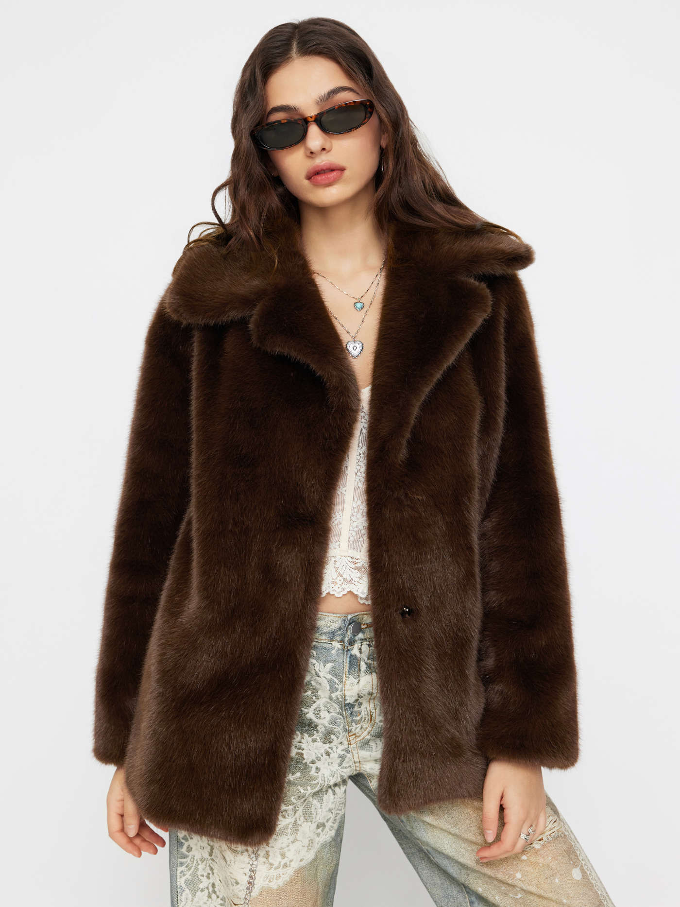 Faux Shearling Collar Oversized Jacket | Cider