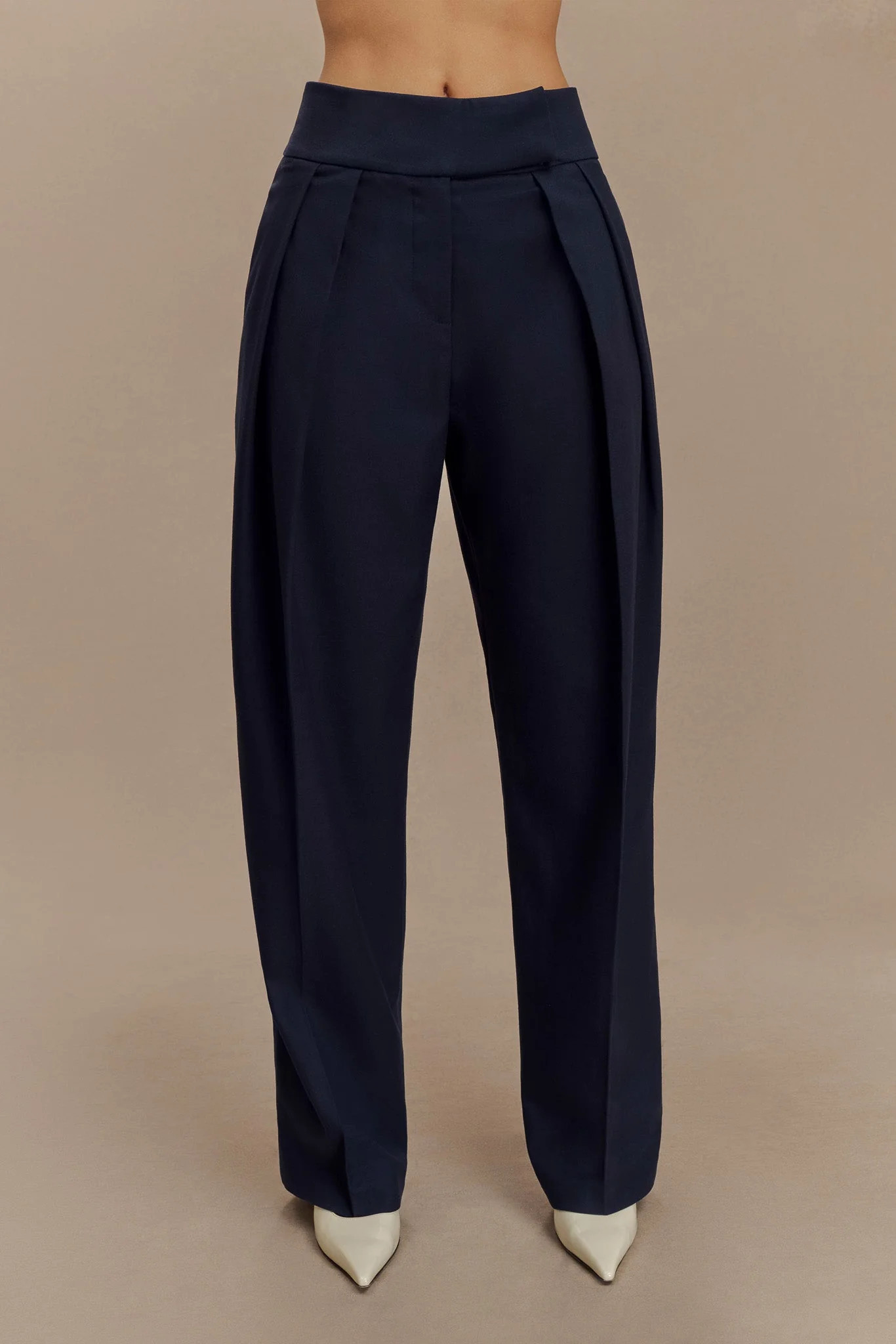 Penelope Pleated High Waisted Pants - Dark Navy | Meshki UK