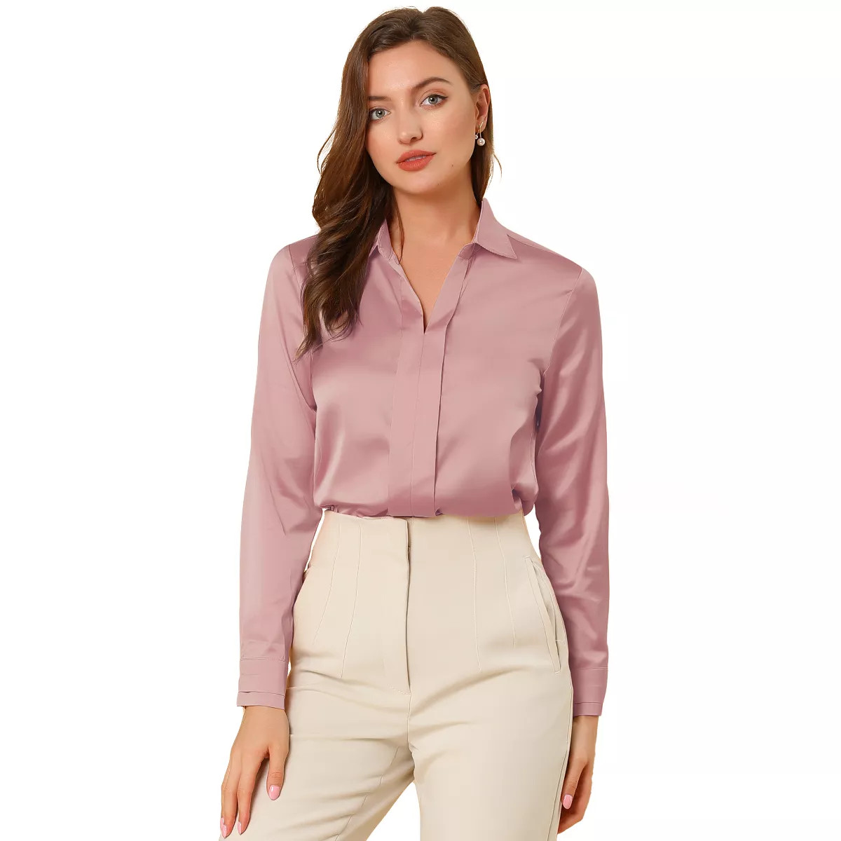 Allegra K Women's Elegant V Neck Long Sleeve Office Work Satin Blouse | Target