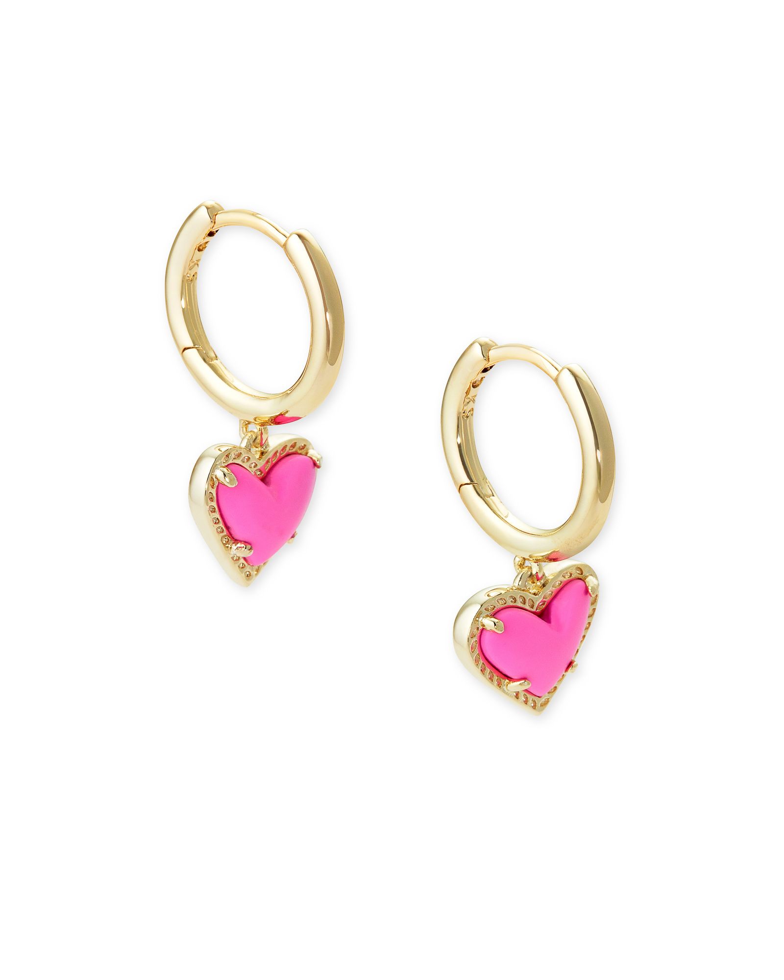 Ari Heart Gold Huggie Earrings in Magenta Magnesite | Kendra Scott