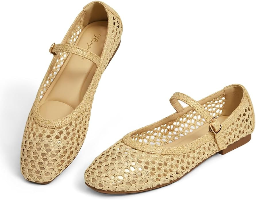 Mary Jane Shoes Women Ballet Woven Flats Mary Janes Flats Shoes for Women Dressy Comfortable | Amazon (US)