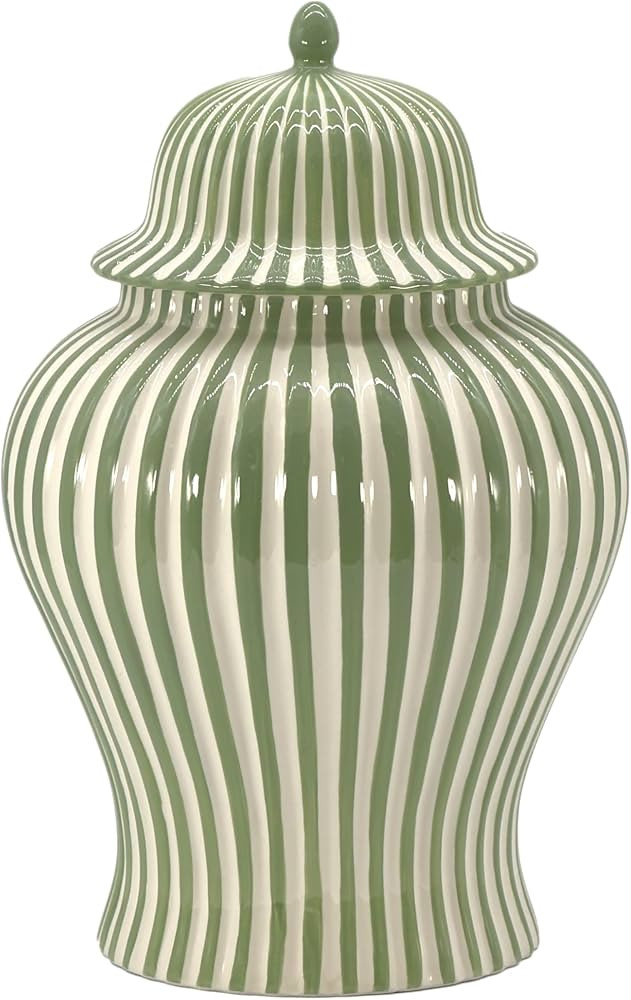 18" Candy Stripe Ginger Jar w/Lid - Vertical Striped Design Modern Eclectic Home or Office Decor ... | Amazon (US)
