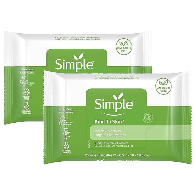Simple Kind to Skin Facial Wipes Gentle and Effective Makeup Remover Cleansing Free from color an... | Amazon (US)
