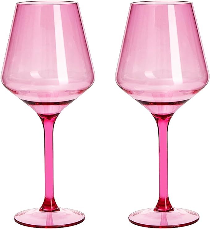 Pink Shatterproof Tritan Stemmed Wine Glasses, Acrylic Glasses Tritan Drinkware, Unbreakable | 2 ... | Amazon (US)