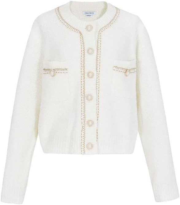 URBAN REVIVO Women's Casual Cardigans Open Front Chunky Short Cardigan Pearl Button Long Sleeved ... | Amazon (US)