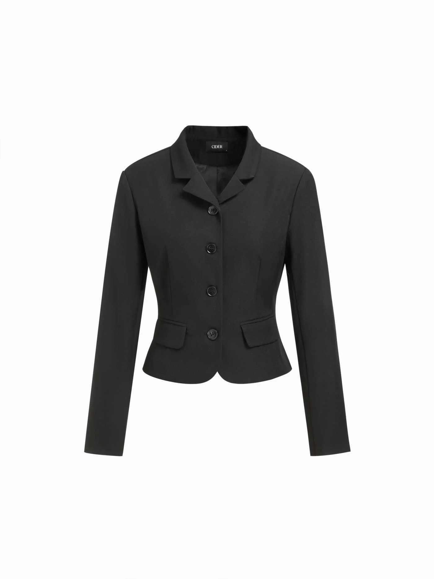 Woven Collar Long Sleeve Button Front Crop Blazer For Work | Cider