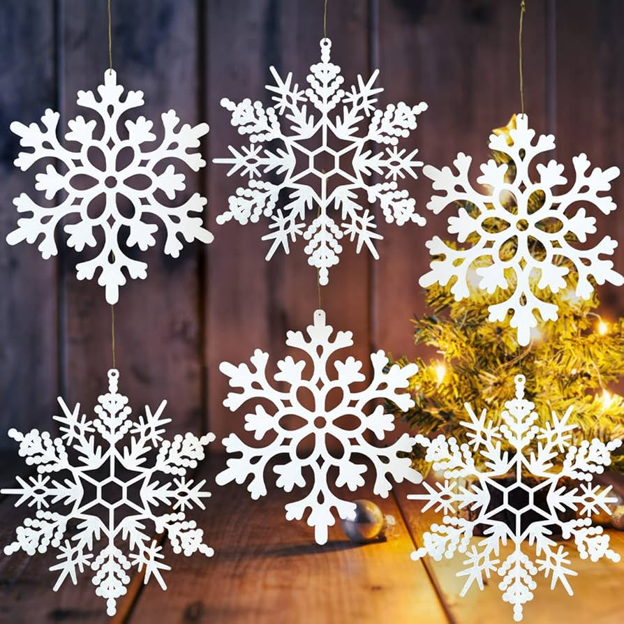 6pcs Large White Snowflakes Ornaments 12” Big Plastic Glitter Snowflake for Winter Indoor Outdo... | Amazon (US)