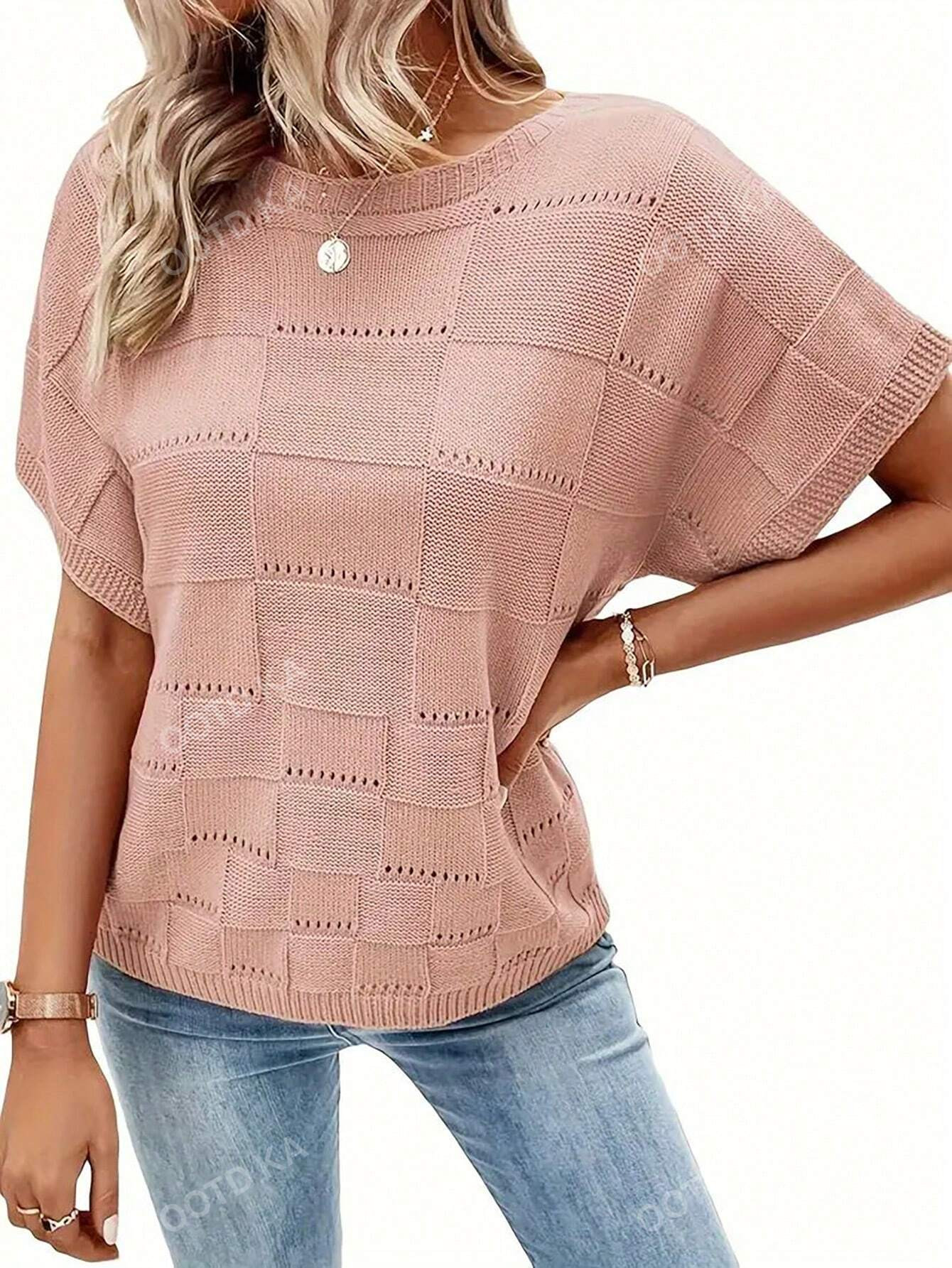 New Women Casual Solid Color Short Sleeve Pocketed Pullover Knitted Sweater | SHEIN USA | SHEIN