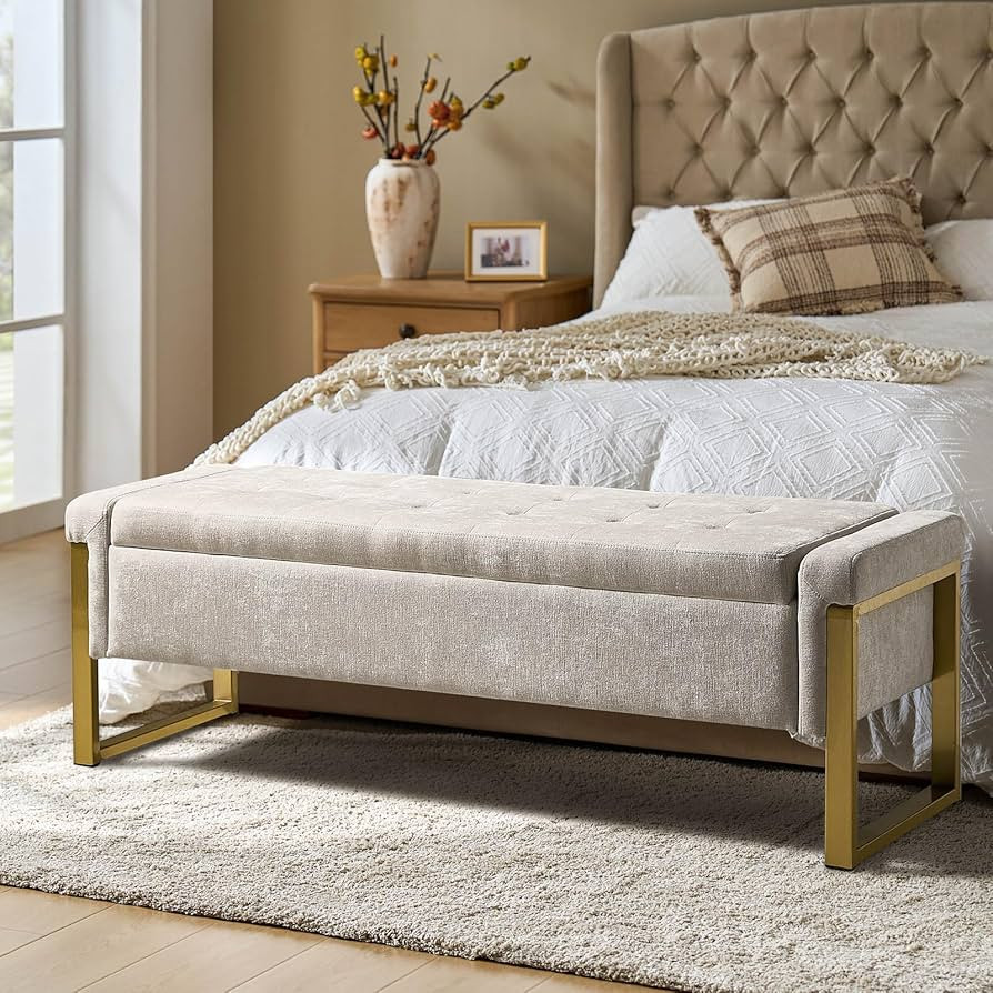 TerraSafe Modern Storage Ottoman Bench with Gold Metal Legs Upholstered Footrest End-of-Bed Bench... | Amazon (US)