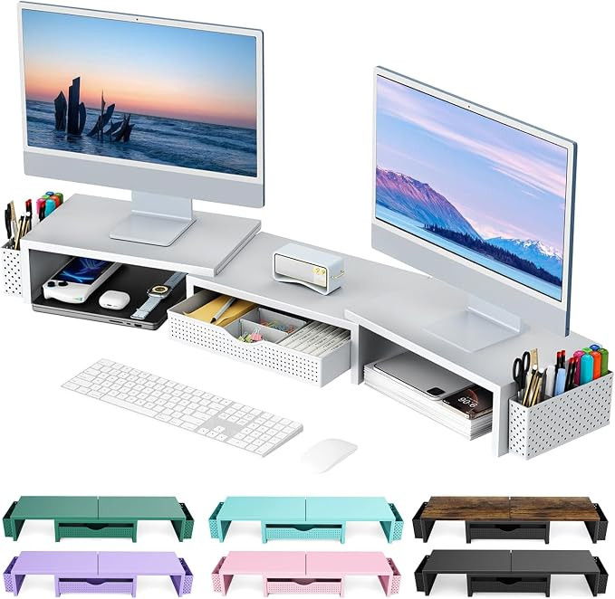 gianotter Dual Monitor Stand Riser, Desk Organizer With Drawer and 2 Pen Holders, Monitor Stand f... | Amazon (US)